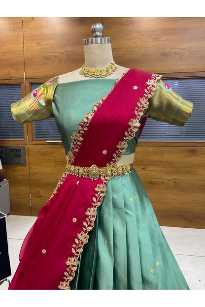 Beautiful South Indian Style Half Saree with Blouse and Dupatta for Women | Leela