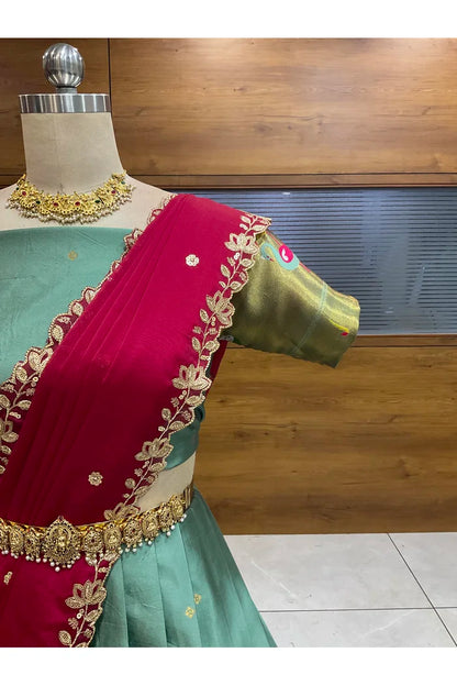 Beautiful South Indian Style Half Saree with Blouse and Dupatta for Women | Leela