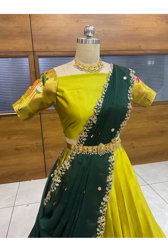 Beautiful South Indian Style Half Saree with Blouse and Dupatta for Women | Leela