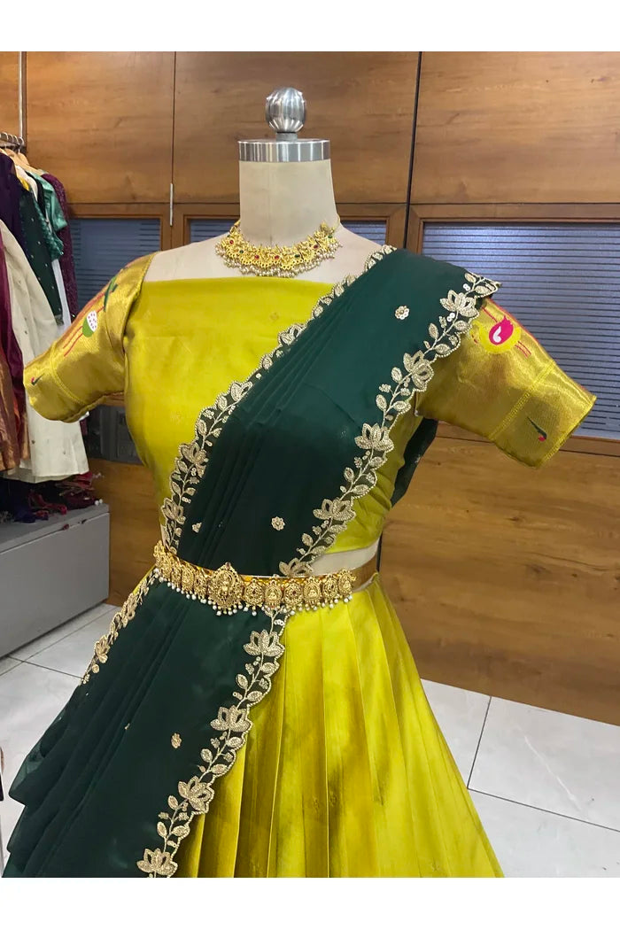 Beautiful South Indian Style Half Saree with Blouse and Dupatta for Women | Leela