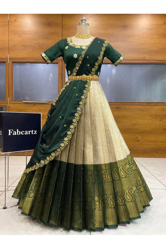 Beautiful South Indian Style Half Saree with Blouse and Dupatta for Women | Charita