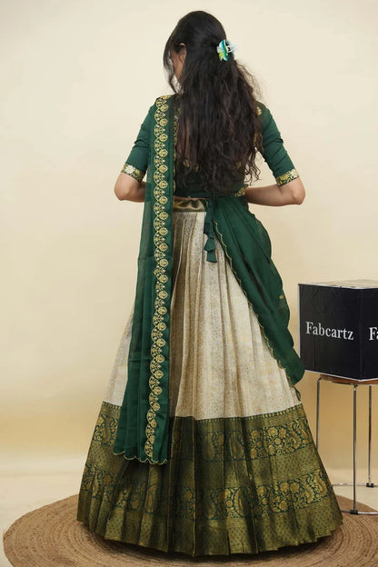 Beautiful South Indian Style Half Saree with Embroidery Blouse and Dupatta for Women | Charita KV