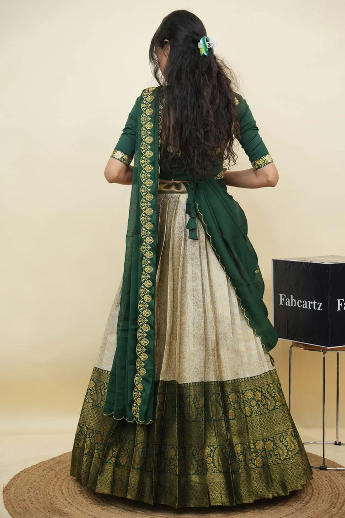 Beautiful South Indian Style Half Saree with Embroidery Blouse and Dupatta for Women | Charita KV