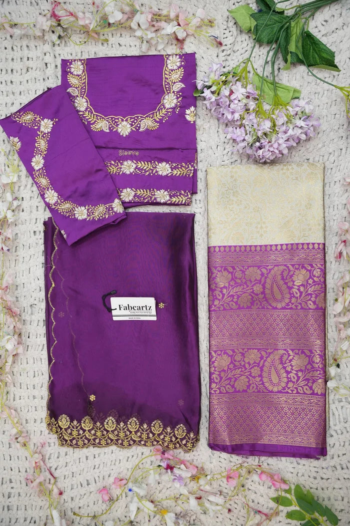 Beautiful South Indian Style Half Saree with Embroidery Blouse and Dupatta for Women | Charita KV