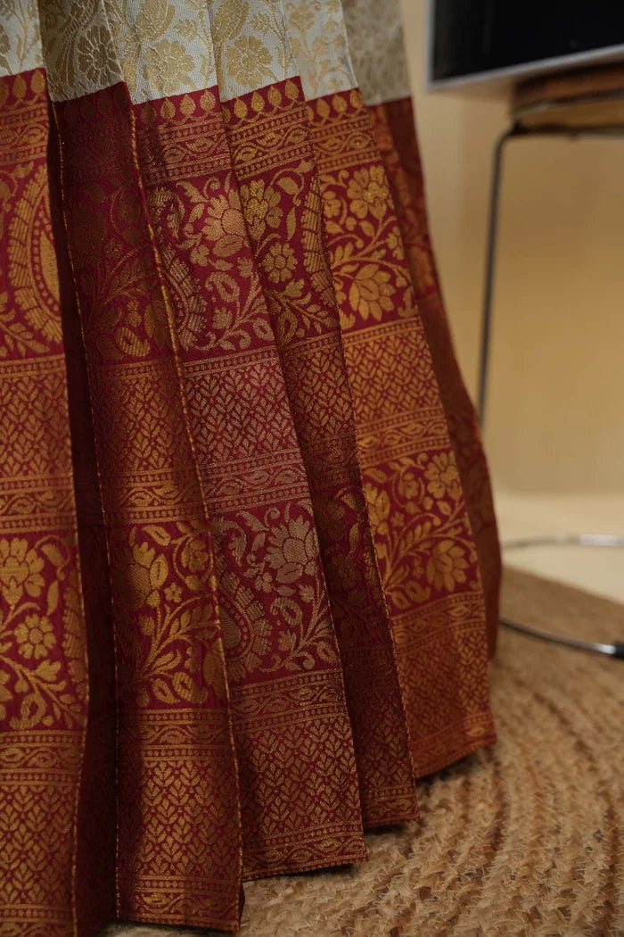 Beautiful South Indian Style Half Saree with Embroidery Blouse and Dupatta for Women | Charita KV