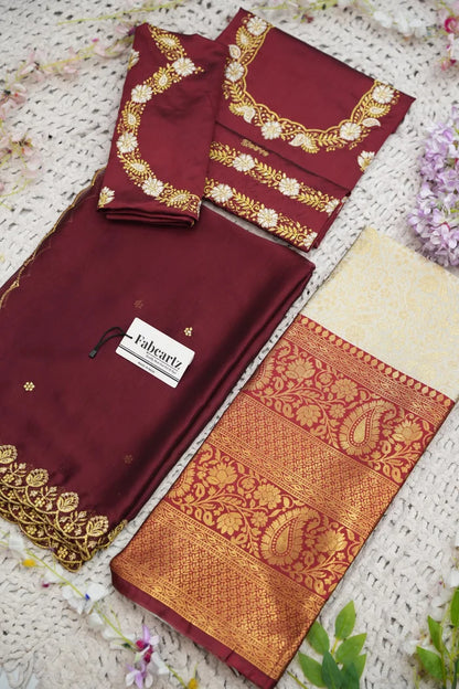 Beautiful South Indian Style Half Saree with Embroidery Blouse and Dupatta for Women | Charita KV