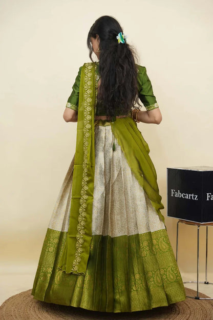 Beautiful South Indian Style Half Saree with Embroidery Blouse and Dupatta for Women | Charita KV