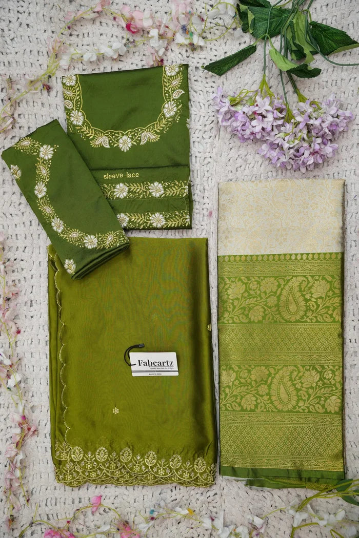 Beautiful South Indian Style Half Saree with Embroidery Blouse and Dupatta for Women | Charita KV