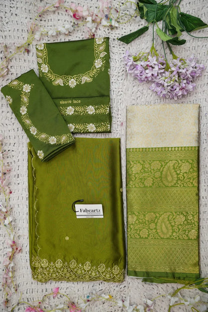 Beautiful South Indian Style Half Saree with Embroidery Blouse and Dupatta for Women | Charita KV