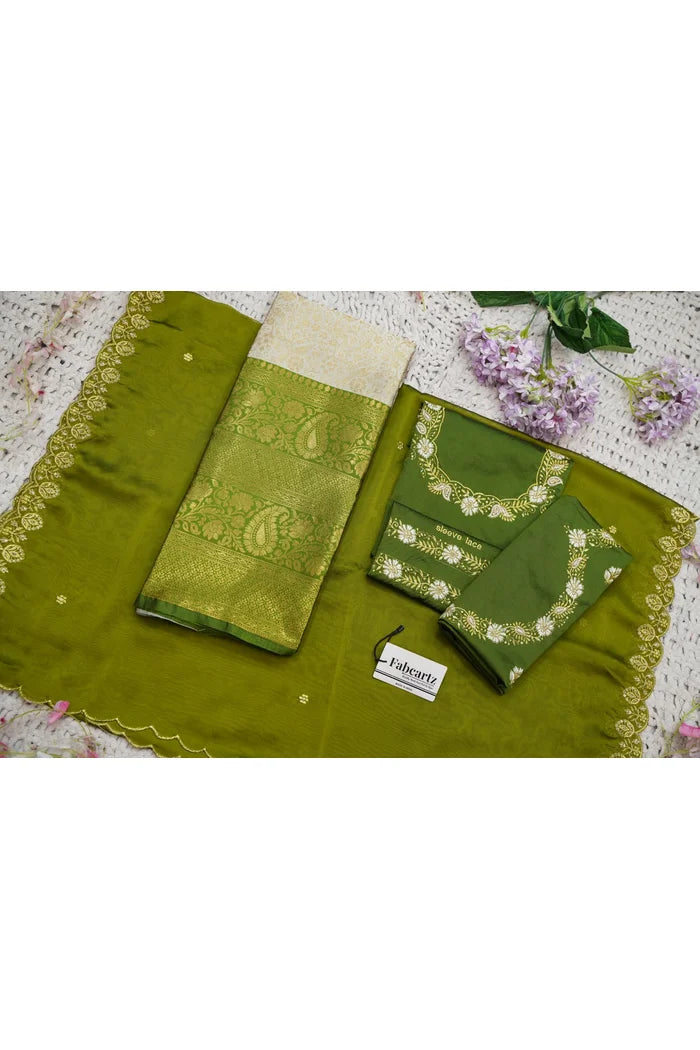 Beautiful South Indian Style Half Saree with Embroidery Blouse and Dupatta for Women | Charita KV