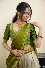 Beautiful South Indian Style Half Saree with Embroidery Blouse and Dupatta for Women | Charita KV