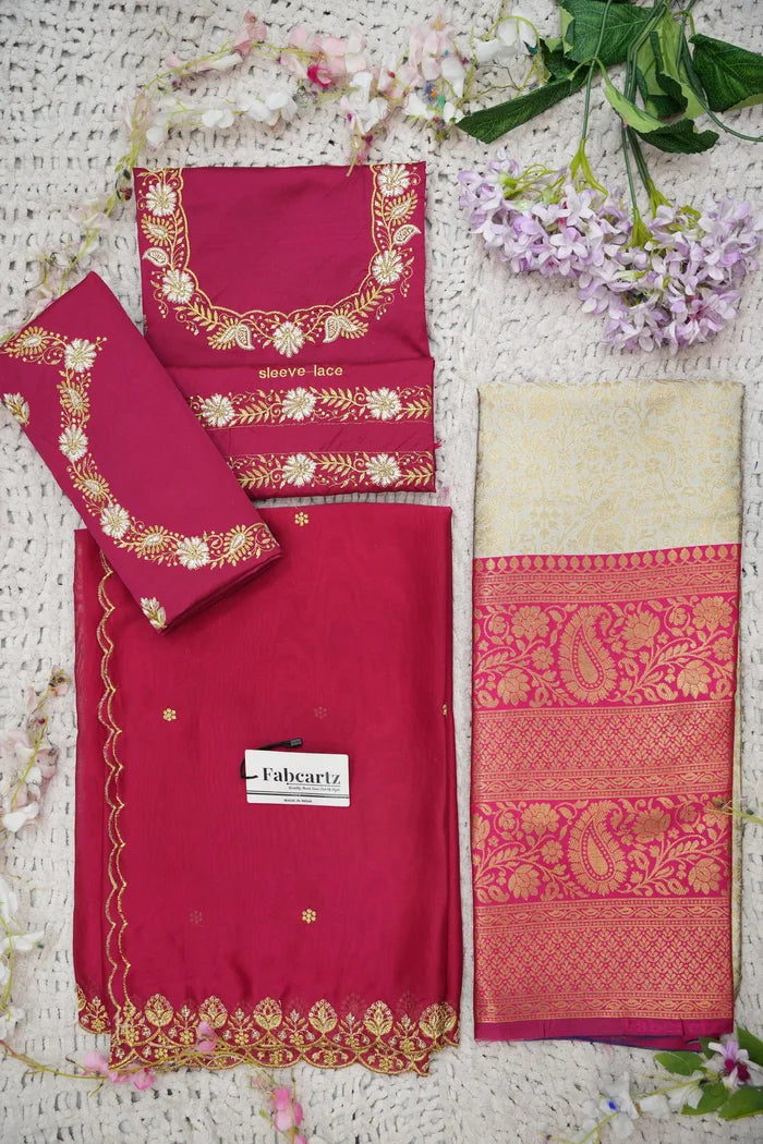 Beautiful South Indian Style Half Saree with Embroidery Blouse and Dupatta for Women | Charita KV