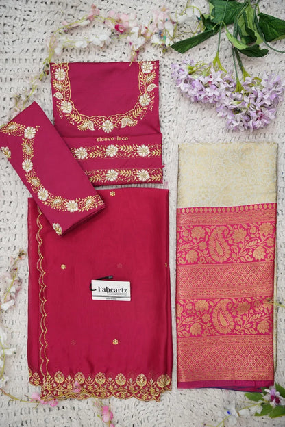 Beautiful South Indian Style Half Saree with Embroidery Blouse and Dupatta for Women | Charita KV