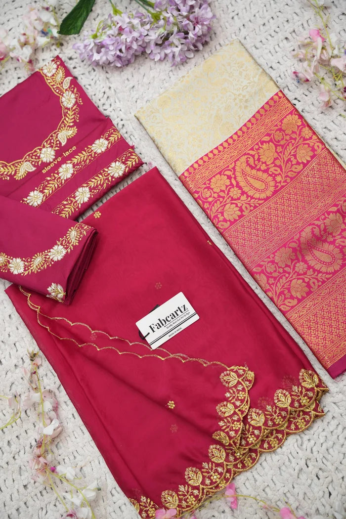 Beautiful South Indian Style Half Saree with Embroidery Blouse and Dupatta for Women | Charita KV