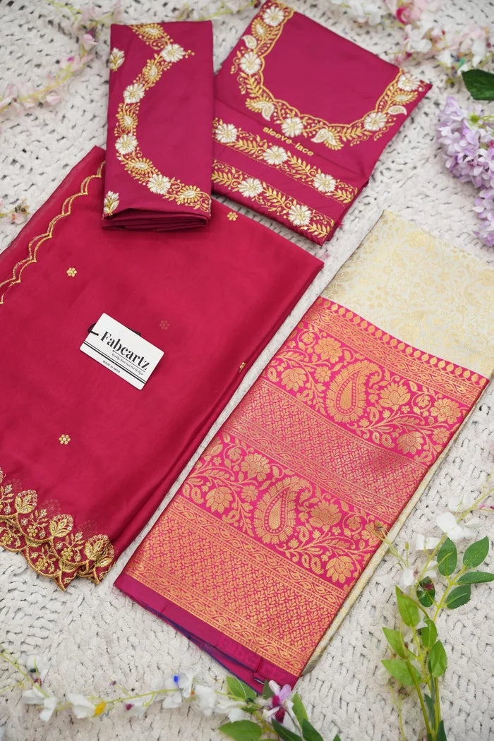Beautiful South Indian Style Half Saree with Embroidery Blouse and Dupatta for Women | Charita KV