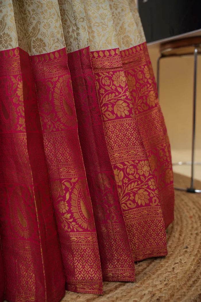 Beautiful South Indian Style Half Saree with Embroidery Blouse and Dupatta for Women | Charita KV