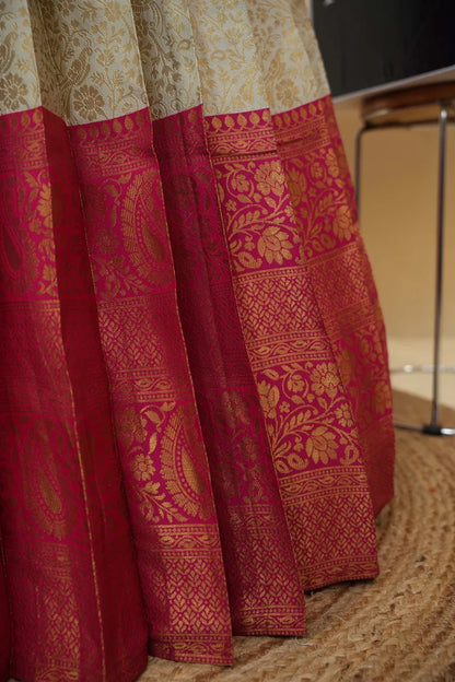 Beautiful South Indian Style Half Saree with Embroidery Blouse and Dupatta for Women | Charita KV