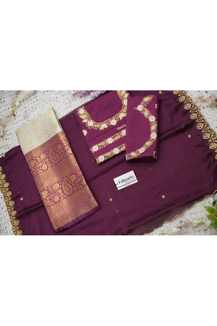 Beautiful South Indian Style Half Saree with Embroidery Blouse and Dupatta for Women | Charita KV