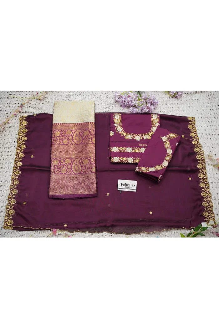 Beautiful South Indian Style Half Saree with Embroidery Blouse and Dupatta for Women | Charita KV