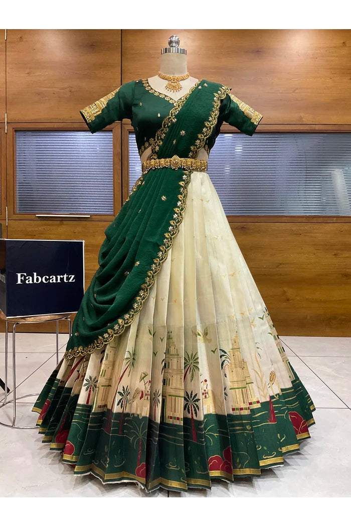 Beautiful South Indian Style Half Saree with Blouse and Dupatta for Women | Tripura