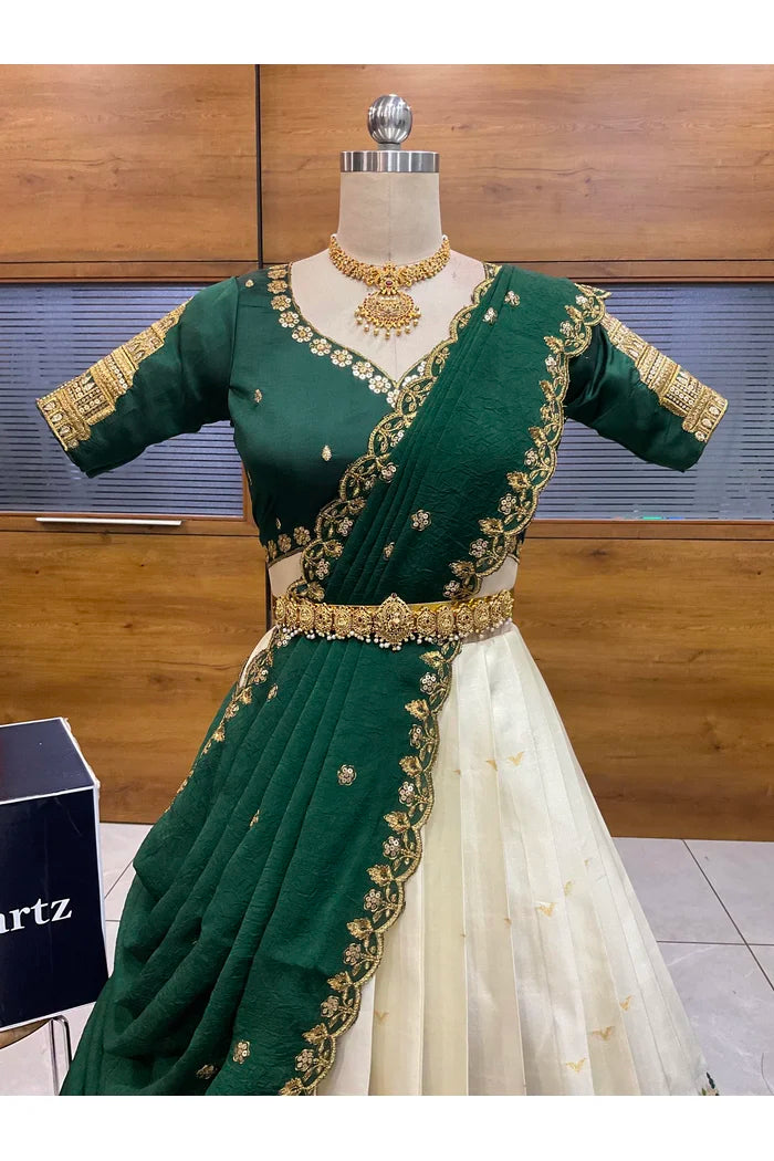 Beautiful South Indian Style Half Saree with Blouse and Dupatta for Women | Tripura