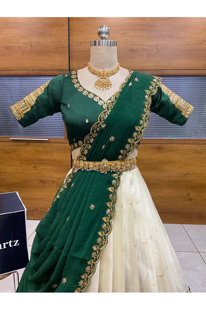 Beautiful South Indian Style Half Saree with Blouse and Dupatta for Women | Tripura
