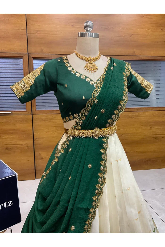 Beautiful South Indian Style Half Saree with Blouse and Dupatta for Women | Tripura