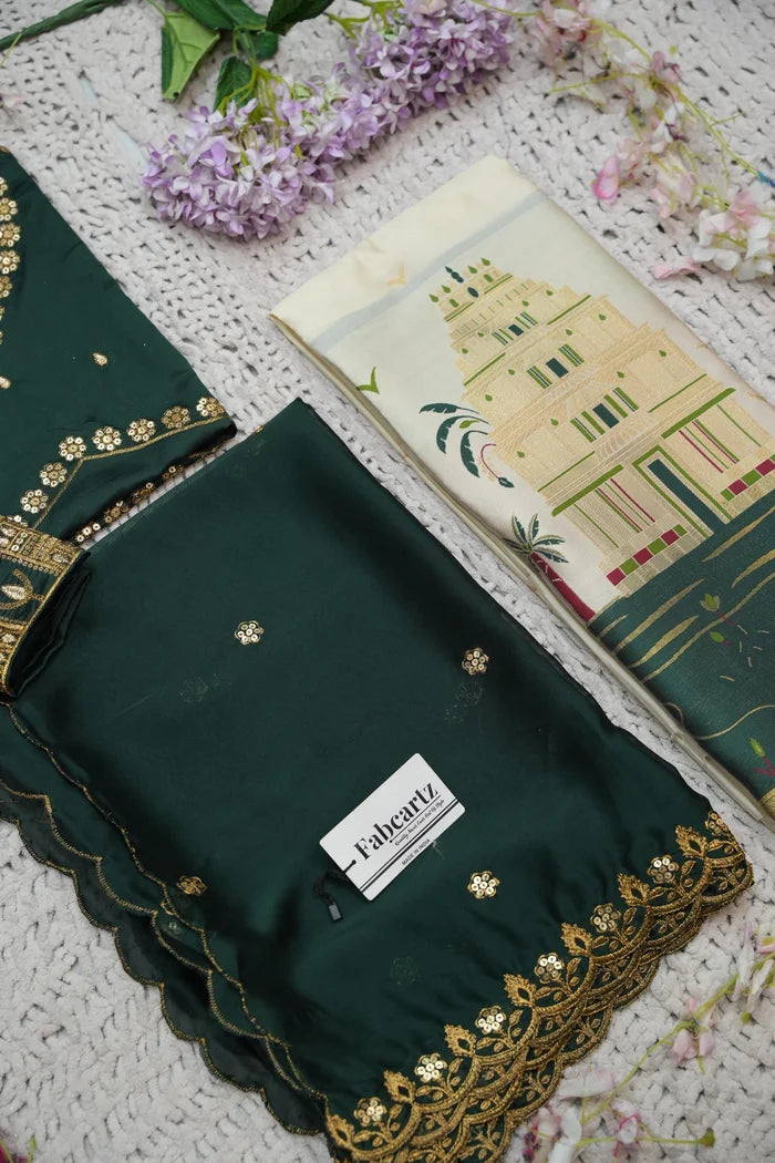 Beautiful South Indian Style Half Saree with Blouse and Dupatta for Women | Tripura