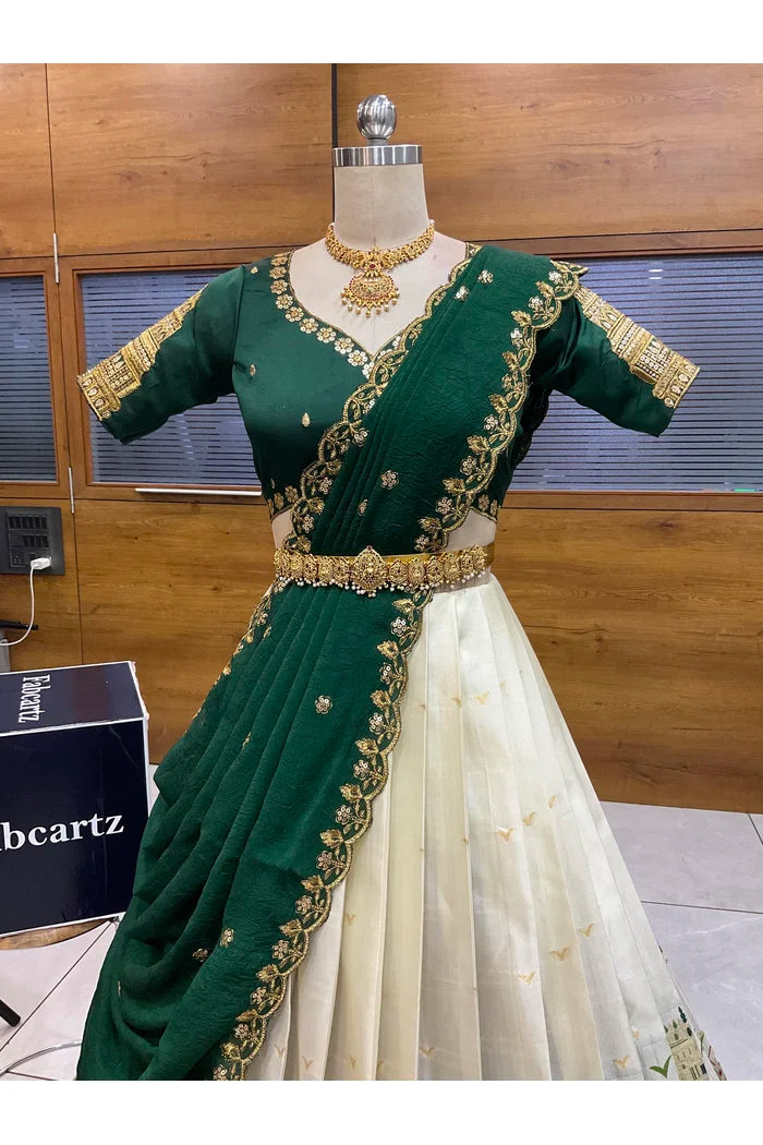 Beautiful South Indian Style Half Saree with Blouse and Dupatta for Women | Tripura