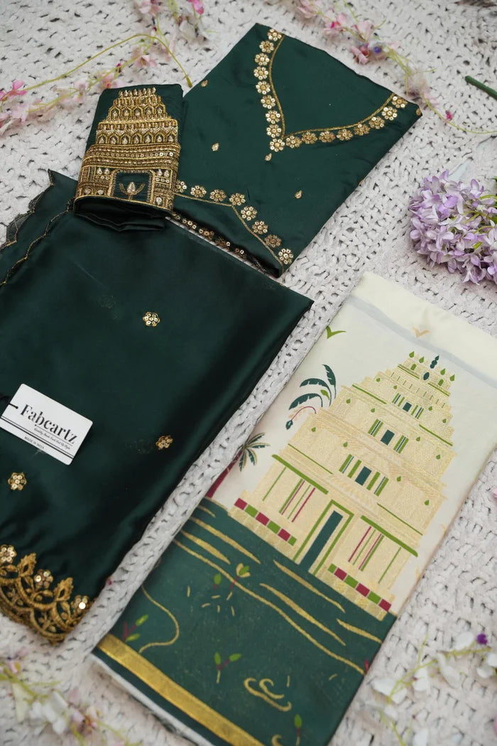 Beautiful South Indian Style Half Saree with Blouse and Dupatta for Women | Tripura