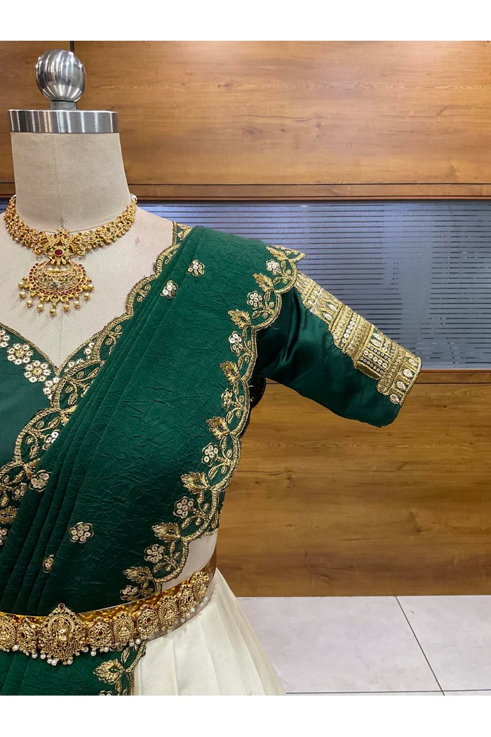 Beautiful South Indian Style Half Saree with Blouse and Dupatta for Women | Tripura