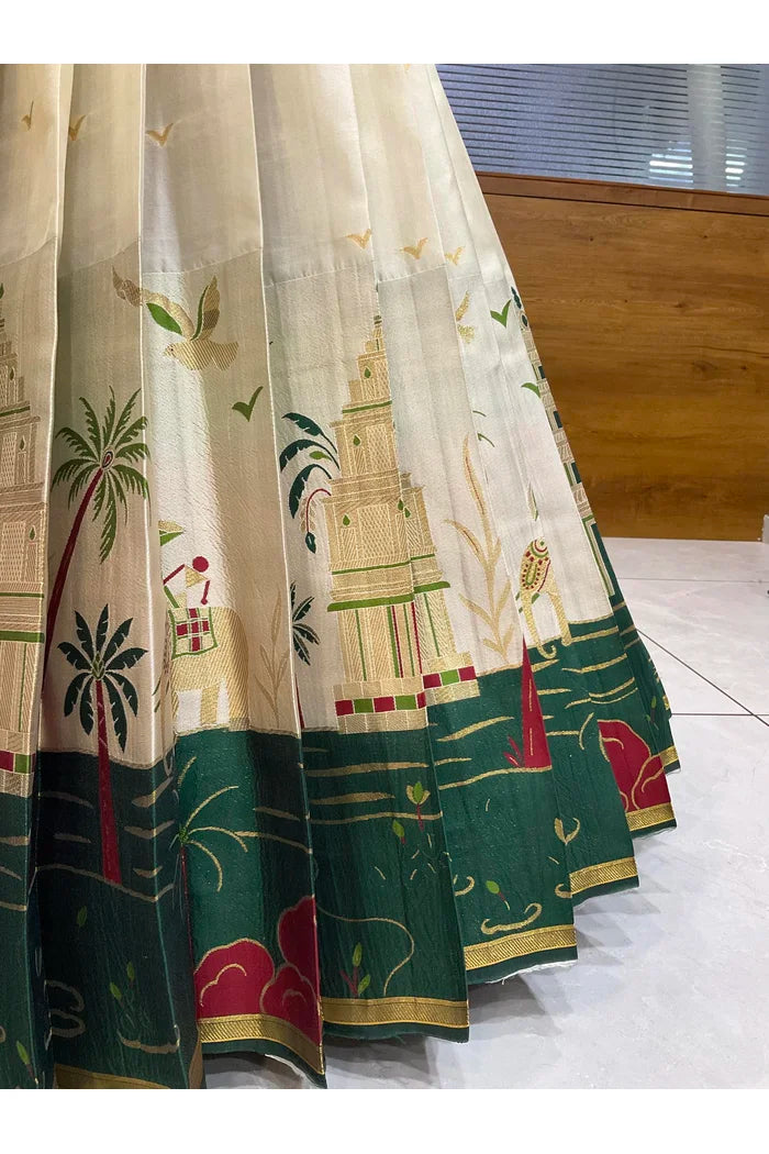 Beautiful South Indian Style Half Saree with Blouse and Dupatta for Women | Tripura