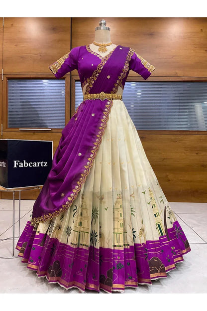 Beautiful South Indian Style Half Saree with Blouse and Dupatta for Women | Tripura