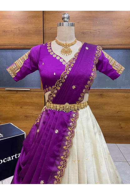 Beautiful South Indian Style Half Saree with Blouse and Dupatta for Women | Tripura
