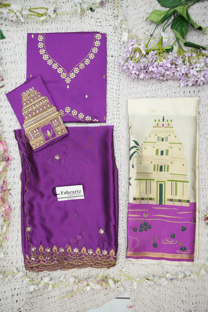 Beautiful South Indian Style Half Saree with Blouse and Dupatta for Women | Tripura