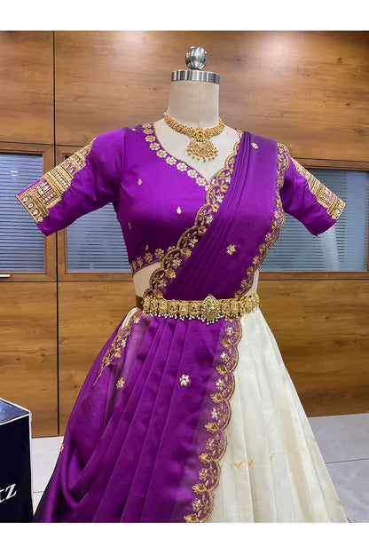 Beautiful South Indian Style Half Saree with Blouse and Dupatta for Women | Tripura