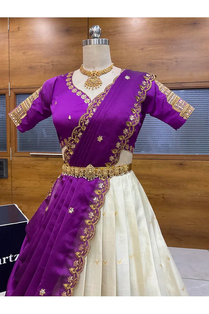 Beautiful South Indian Style Half Saree with Blouse and Dupatta for Women | Tripura