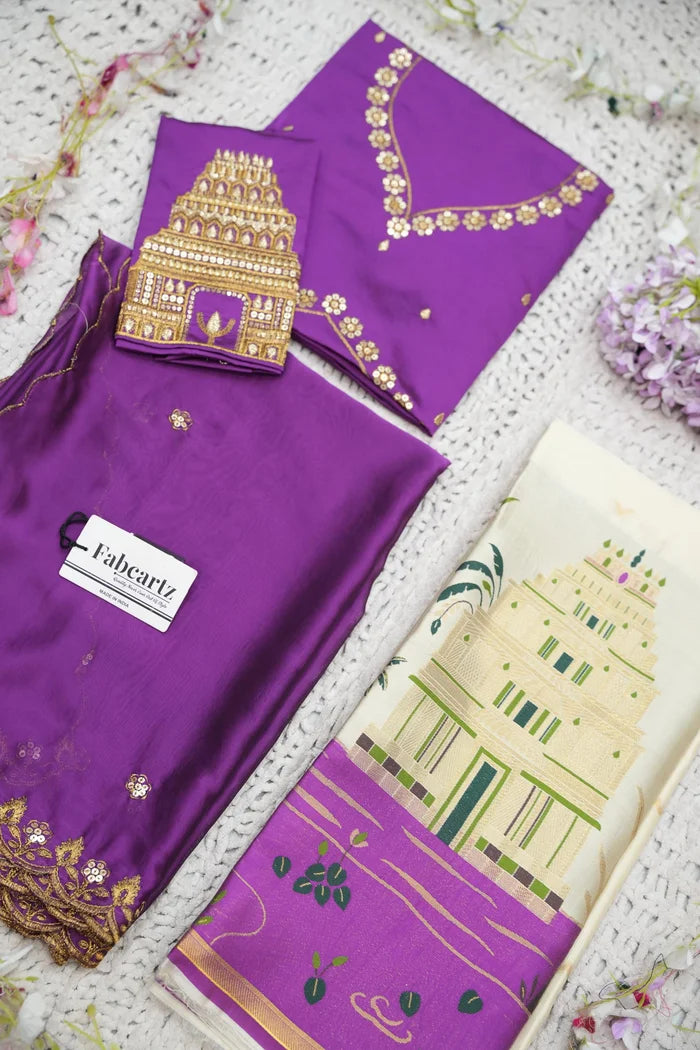 Beautiful South Indian Style Half Saree with Blouse and Dupatta for Women | Tripura