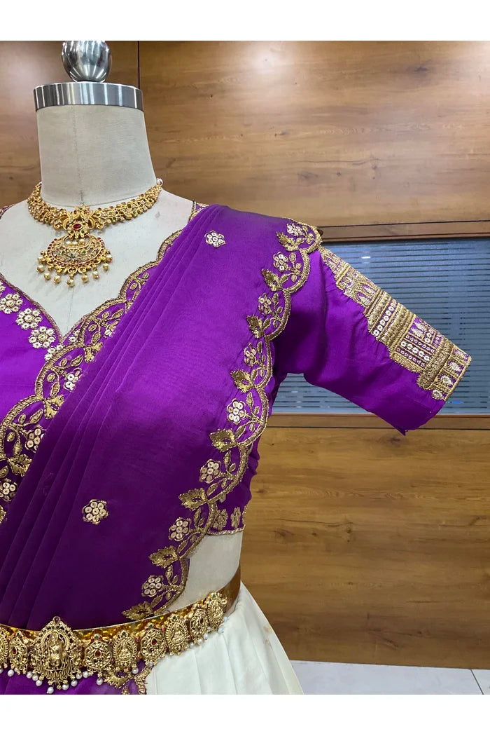 Beautiful South Indian Style Half Saree with Blouse and Dupatta for Women | Tripura