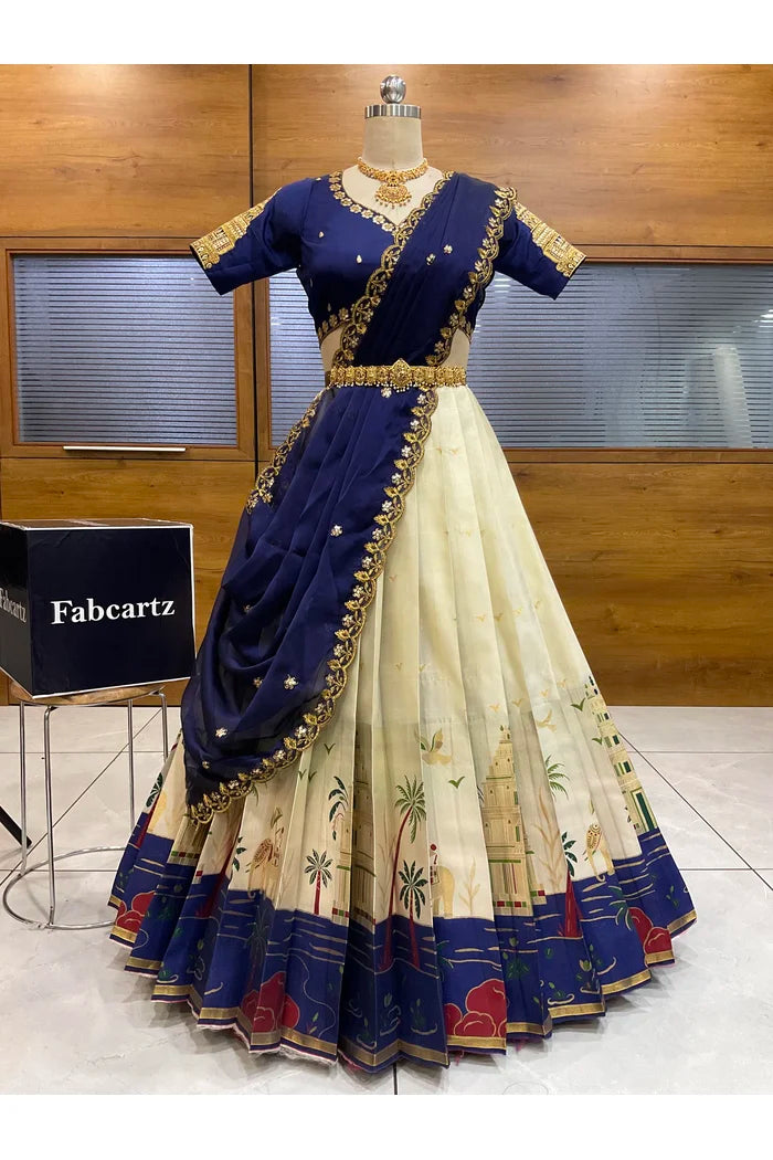 Beautiful South Indian Style Half Saree with Blouse and Dupatta for Women | Tripura