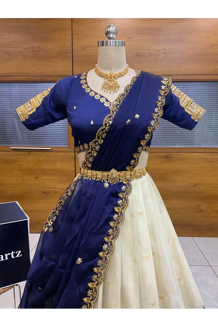 Beautiful South Indian Style Half Saree with Blouse and Dupatta for Women | Tripura
