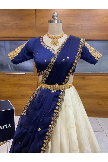 Beautiful South Indian Style Half Saree with Blouse and Dupatta for Women | Tripura
