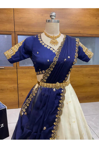 Beautiful South Indian Style Half Saree with Blouse and Dupatta for Women | Tripura