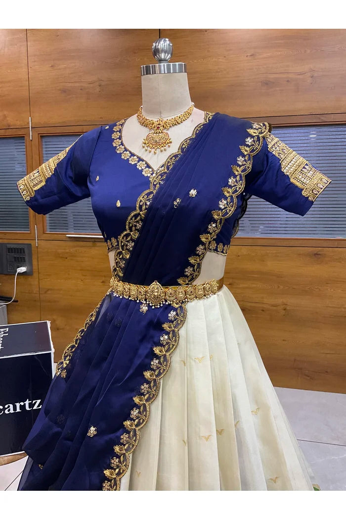 Beautiful South Indian Style Half Saree with Blouse and Dupatta for Women | Tripura