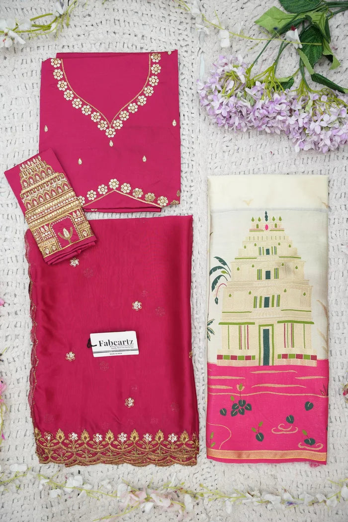Beautiful South Indian Style Half Saree with Blouse and Dupatta for Women | Tripura