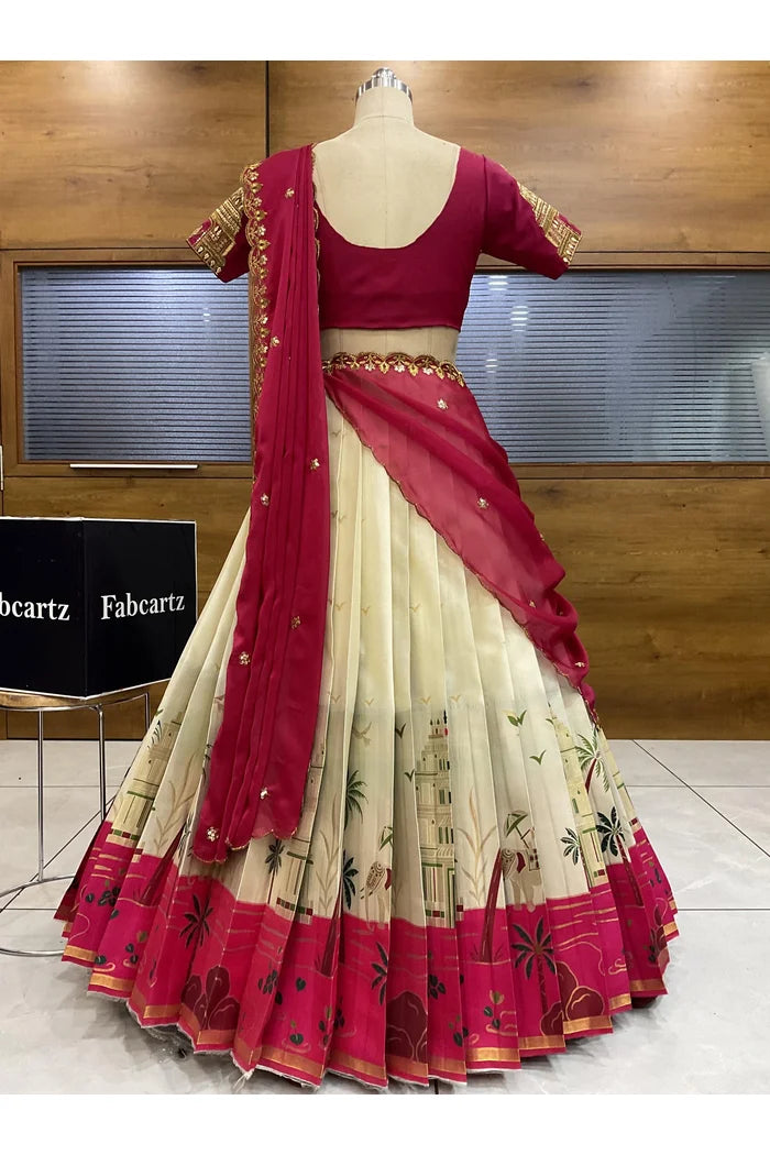 Beautiful South Indian Style Half Saree with Blouse and Dupatta for Women | Tripura