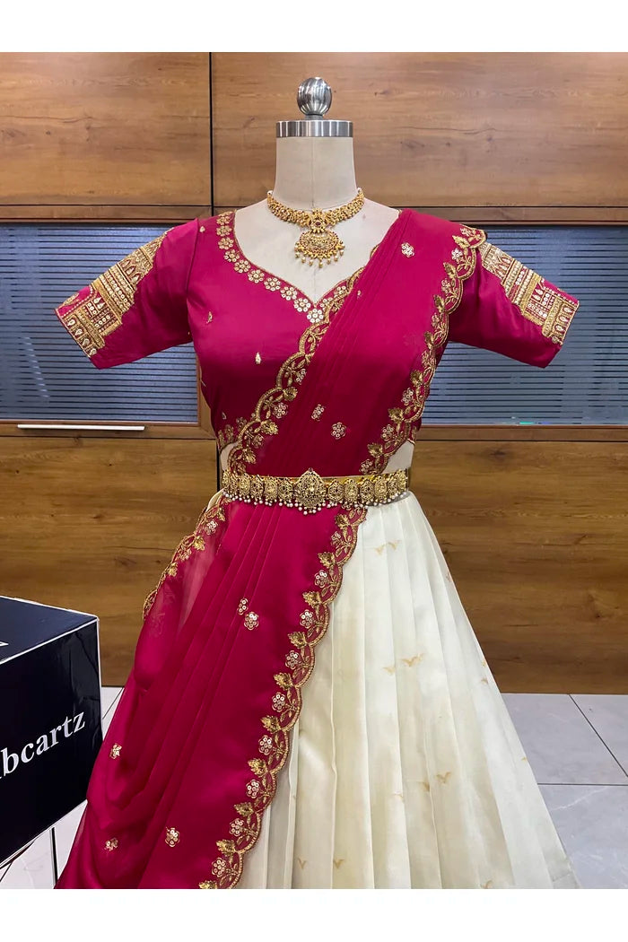 Beautiful South Indian Style Half Saree with Blouse and Dupatta for Women | Tripura