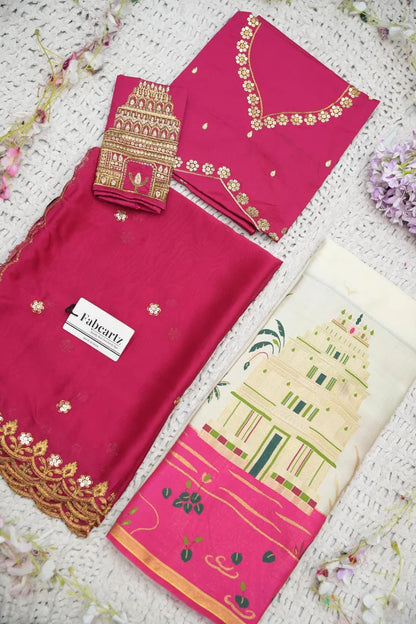 Beautiful South Indian Style Half Saree with Blouse and Dupatta for Women | Tripura