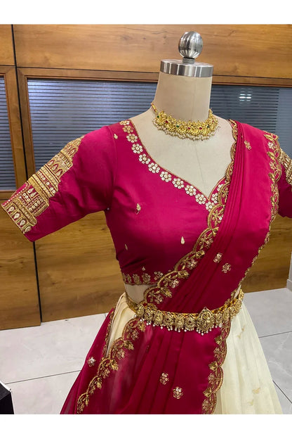 Beautiful South Indian Style Half Saree with Blouse and Dupatta for Women | Tripura