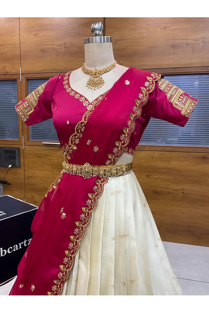 Beautiful South Indian Style Half Saree with Blouse and Dupatta for Women | Tripura